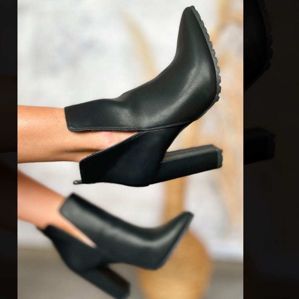 Black Pointed Toe Slip On Booties - image 1